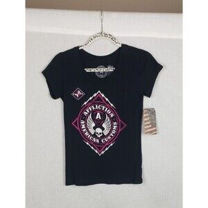Affliction American Customs Tee Shirt Womens Black L Short Sleeve Biker Grunge
